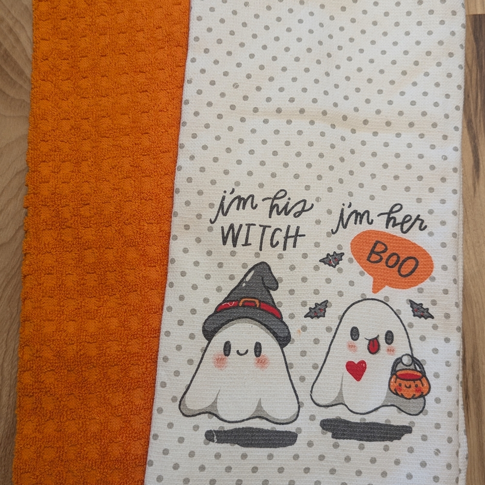 Halloween Ghost Kitchen Towel Set - Orange and White